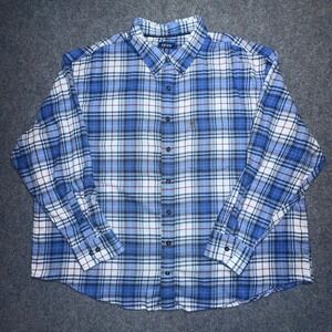 IZOD Flannel Shirt Men's 3XL Blue White Plaid Button Up Long‎ Sleeve Cotton